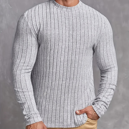 Pull côtelé col rond, gris clair