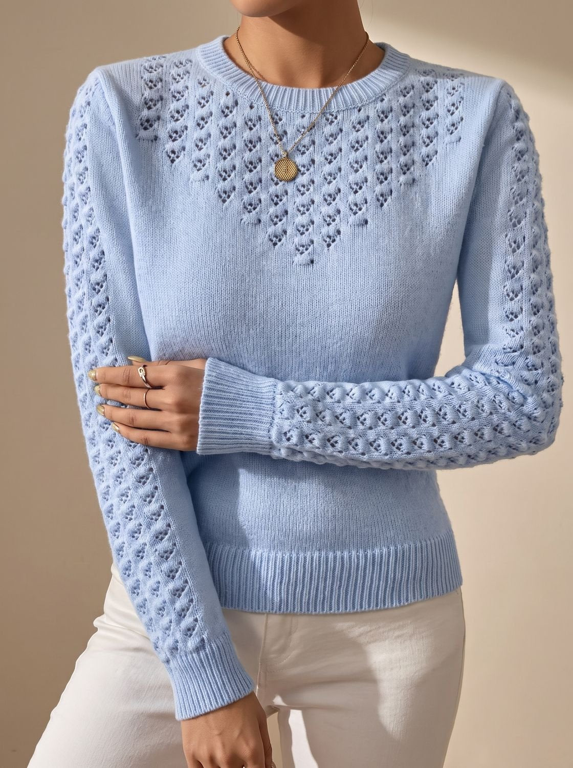 Pull cropped maille ajourée, motif pointelle