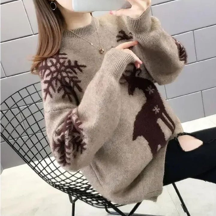Pull de Noël à motif de renne, vu de face