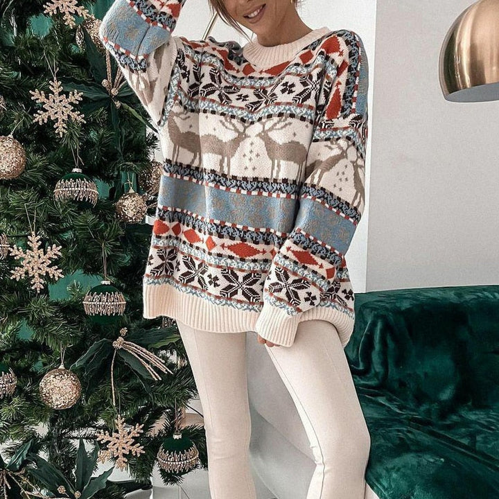 Pull de Noël en jacquard, coloris beige, vu de face