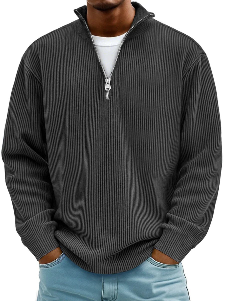 Pull demi-zip côtelé, anthracite