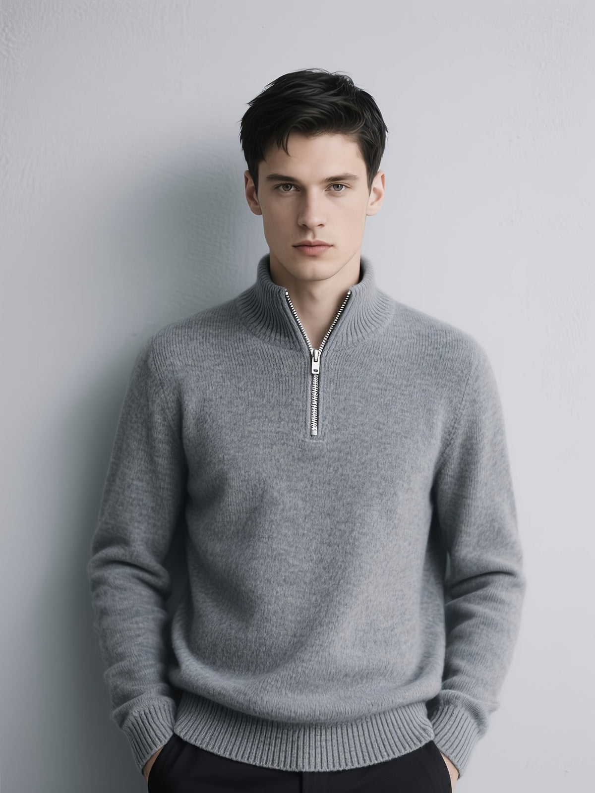 Pull uni demi-zip col montant, vue 1