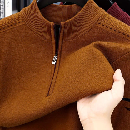Pull demi-zip à rayures contrastées, rouille