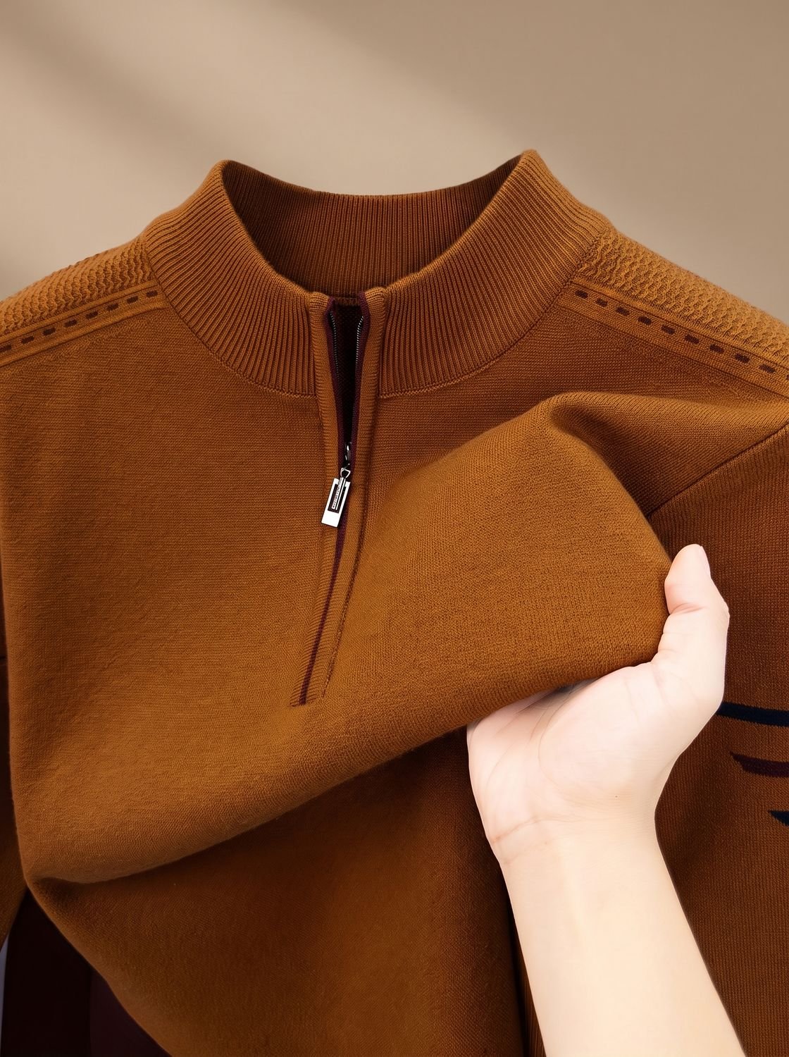Pull demi-zip à rayures contrastées, vue 13