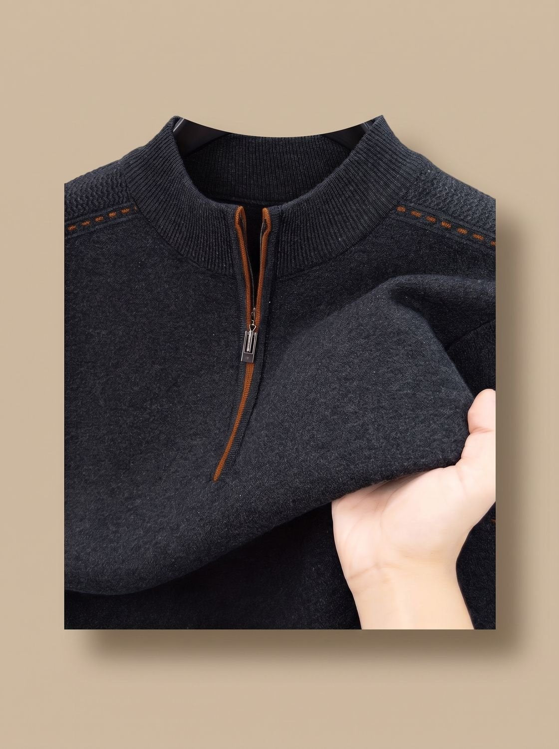 Pull demi-zip à rayures contrastées, gris foncé