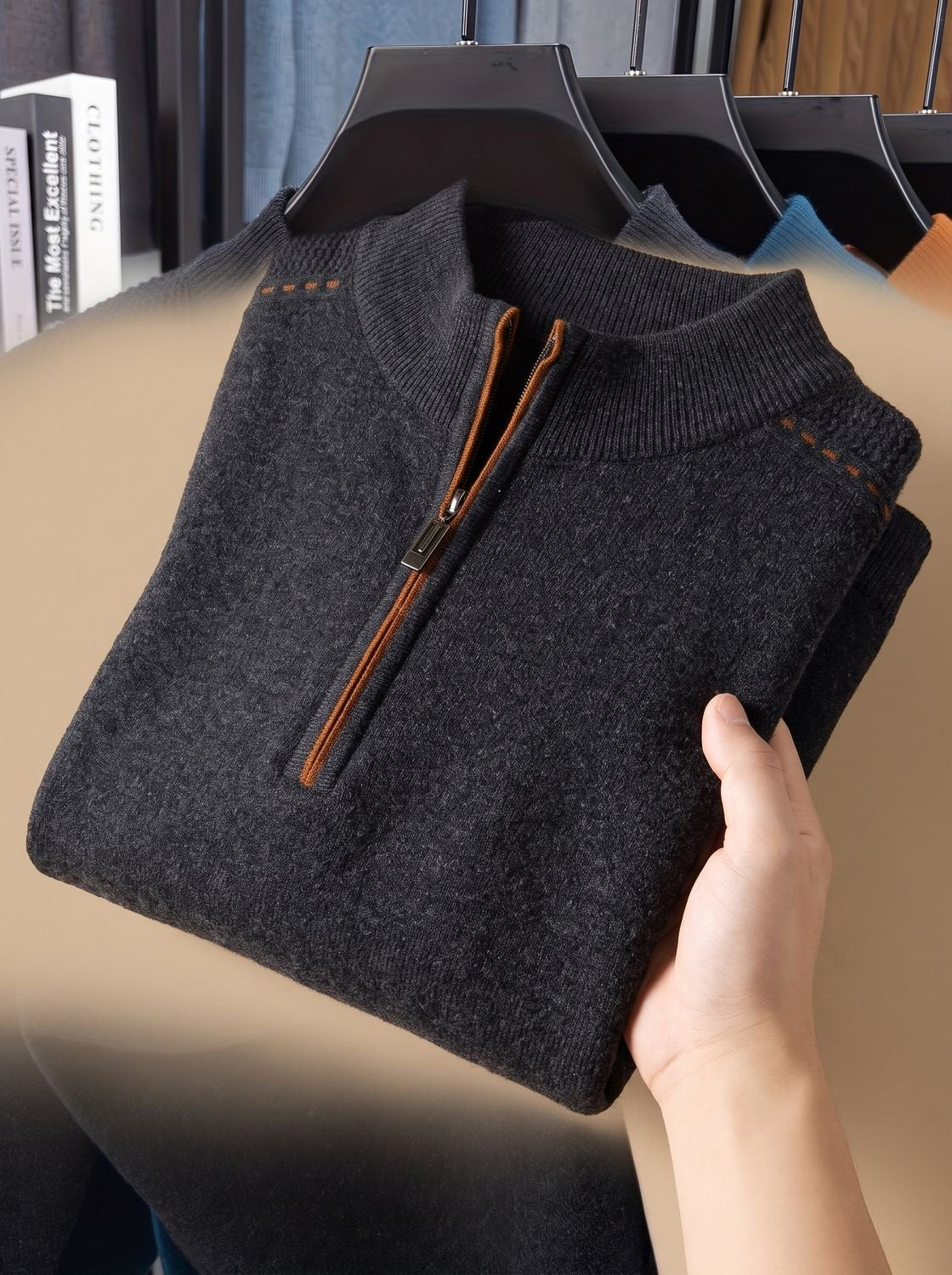 Pull demi-zip à rayures contrastées, vue 16