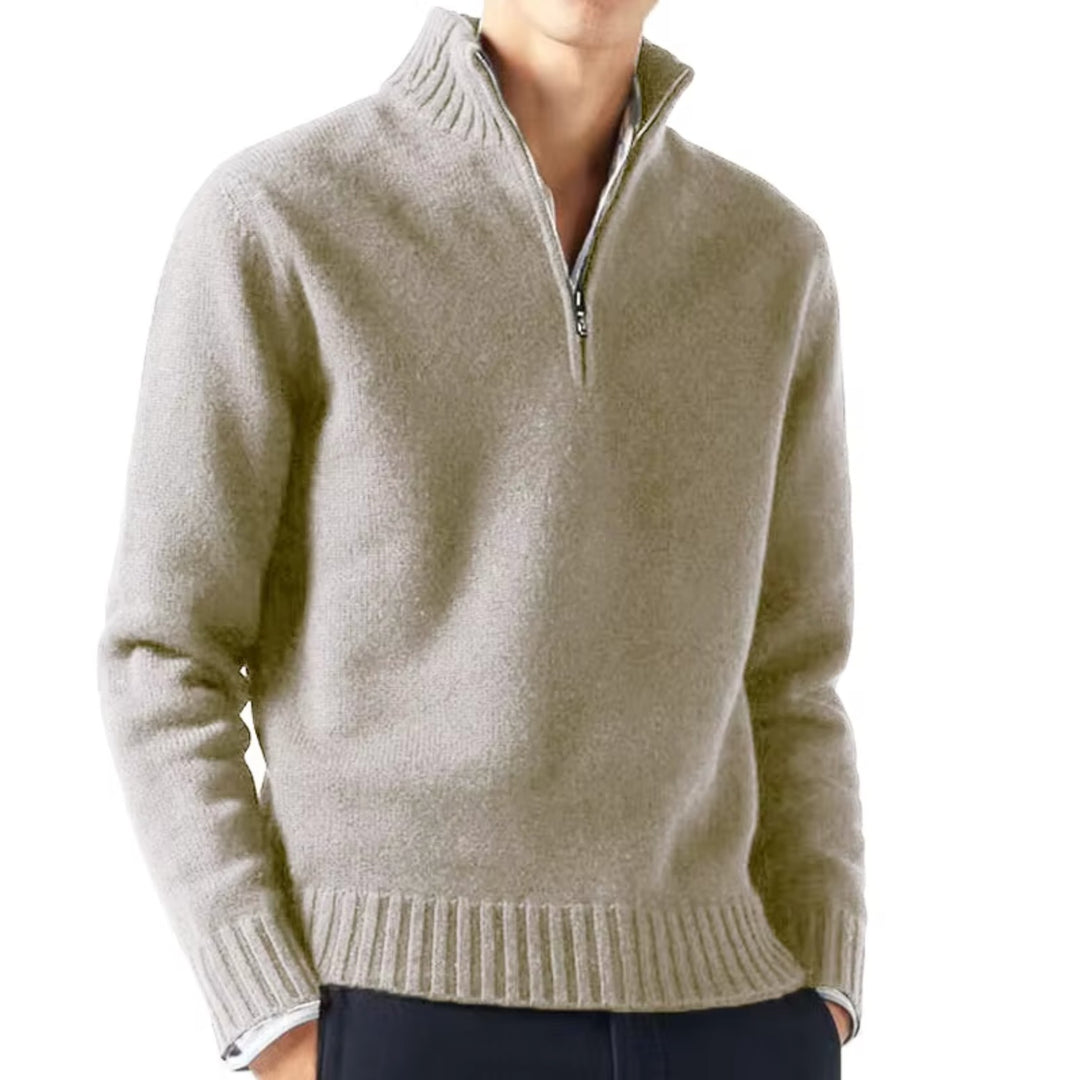 Pull demi-zip col montant in Beige | By Old Money