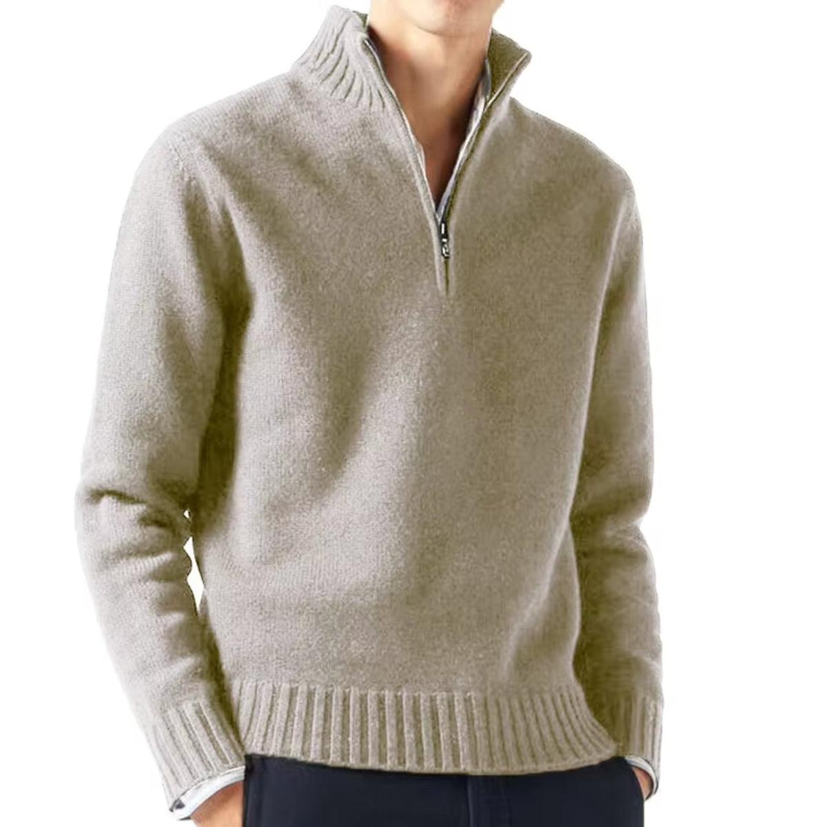 Pull demi-zip col montant in Beige | By Old Money