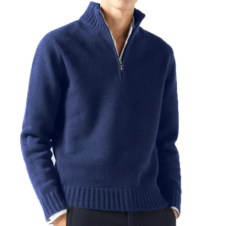 Pull demi-zip col montant in Bleu marine | By Old Money