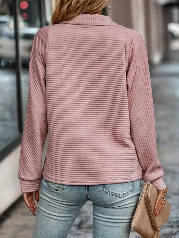 Pull demi-zip côtes horizontales pour femme, vue 4