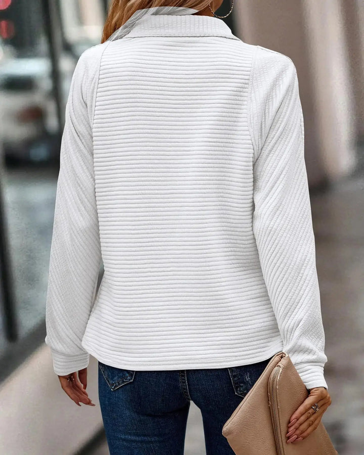 Pull demi-zip côtes horizontales pour femme, vue 5