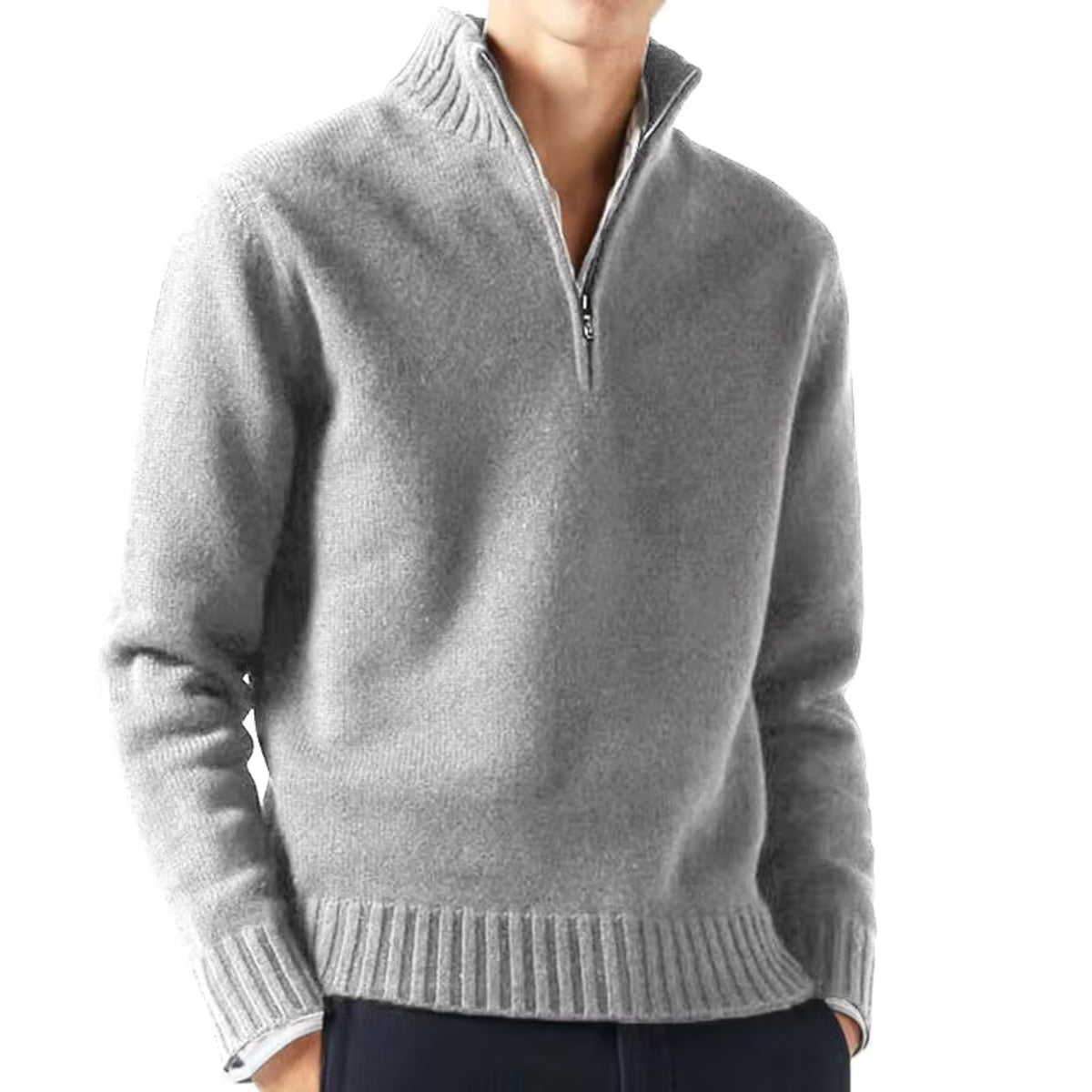 Pull demi-zip col montant in Gris clair | By Old Money