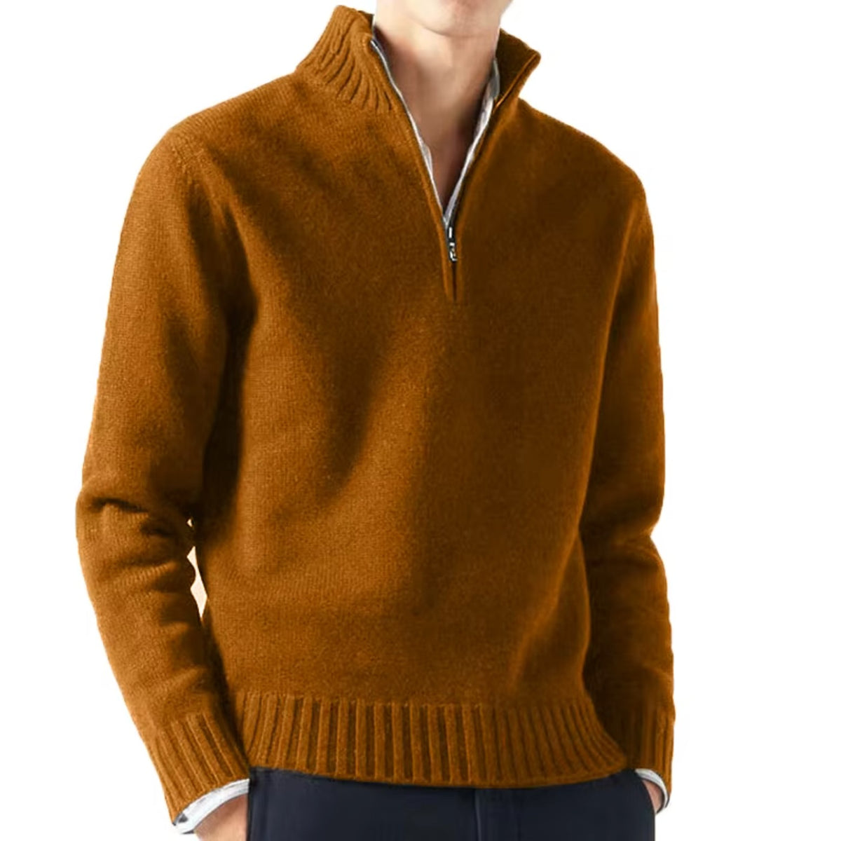 Pull demi-zip col montant in Marron | By Old Money