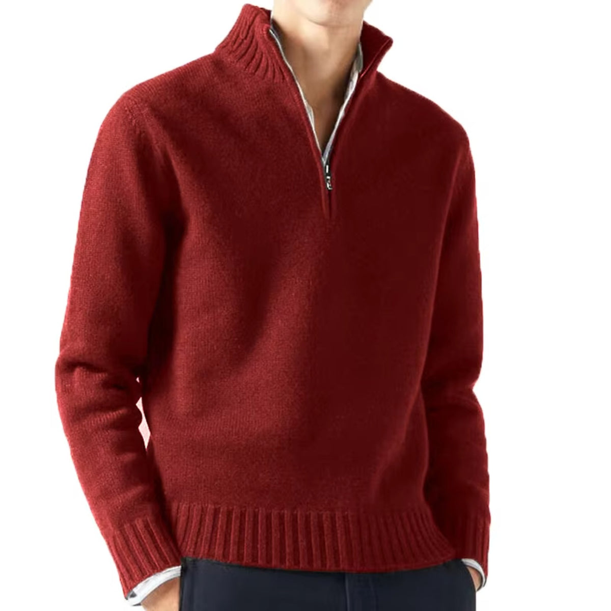 Pull demi-zip col montant in Rouge foncé | By Old Money
