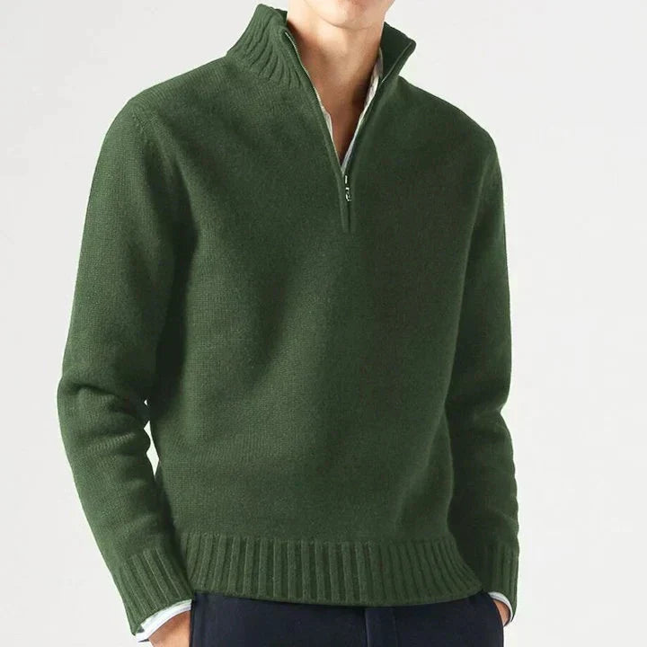 Pull demi-zip col montant in Vert foncé | By Old Money