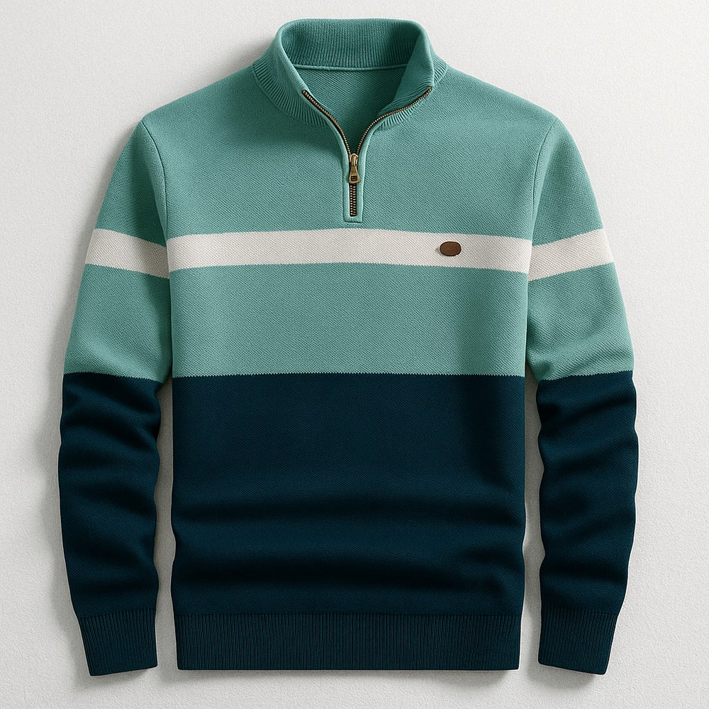 Pull demi-zip contrasté in Muted Navy | By Old Money
