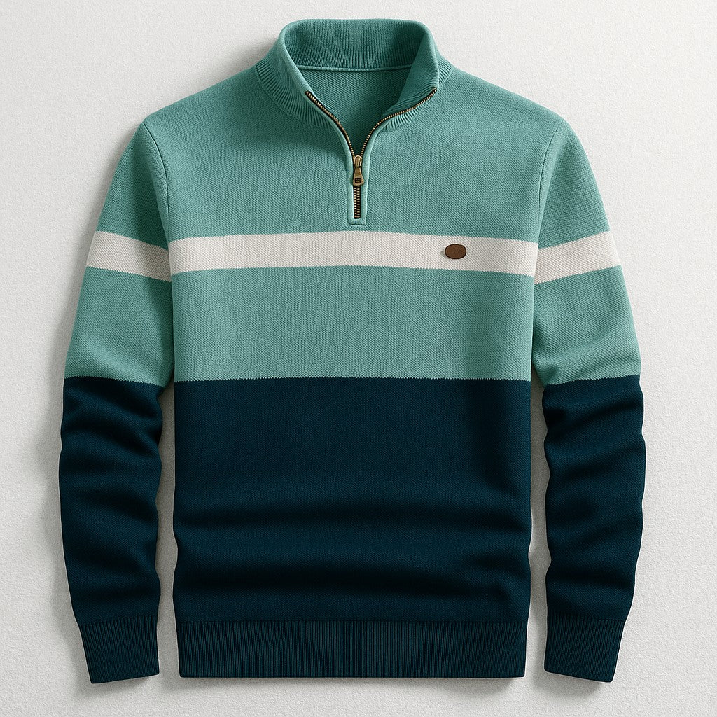 Pull demi-zip contrasté in Muted Navy | By Old Money