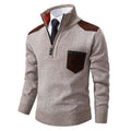 Pull demi-zip contrastes, coloris beige, vue de face