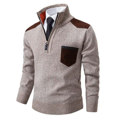 Pull demi-zip contrastes, coloris beige, vue de face