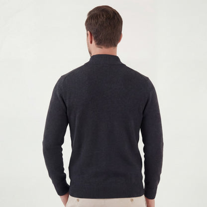 Pull demi-zip en maille, coloris anthracite, vue de dos