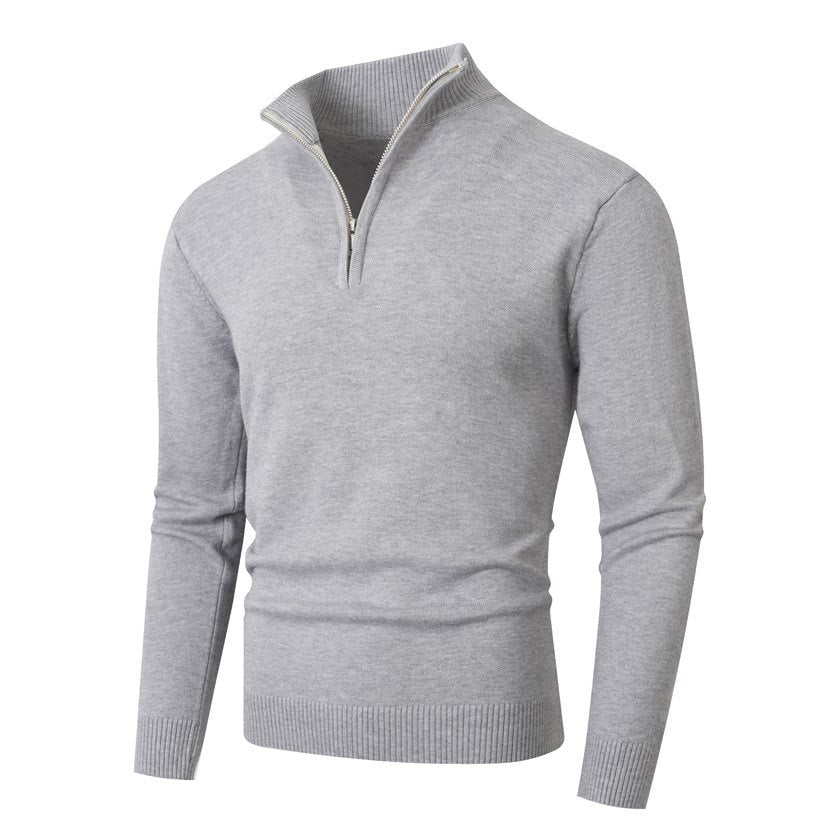 Pull demi-zip fin, gris clair