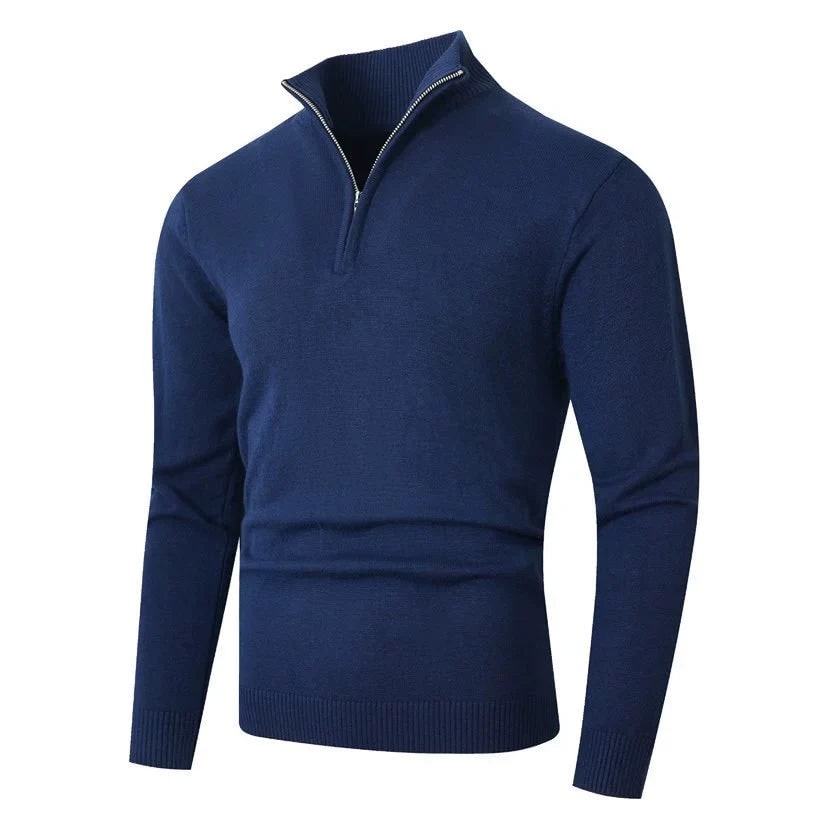 Pull demi-zip fin, bleu marine