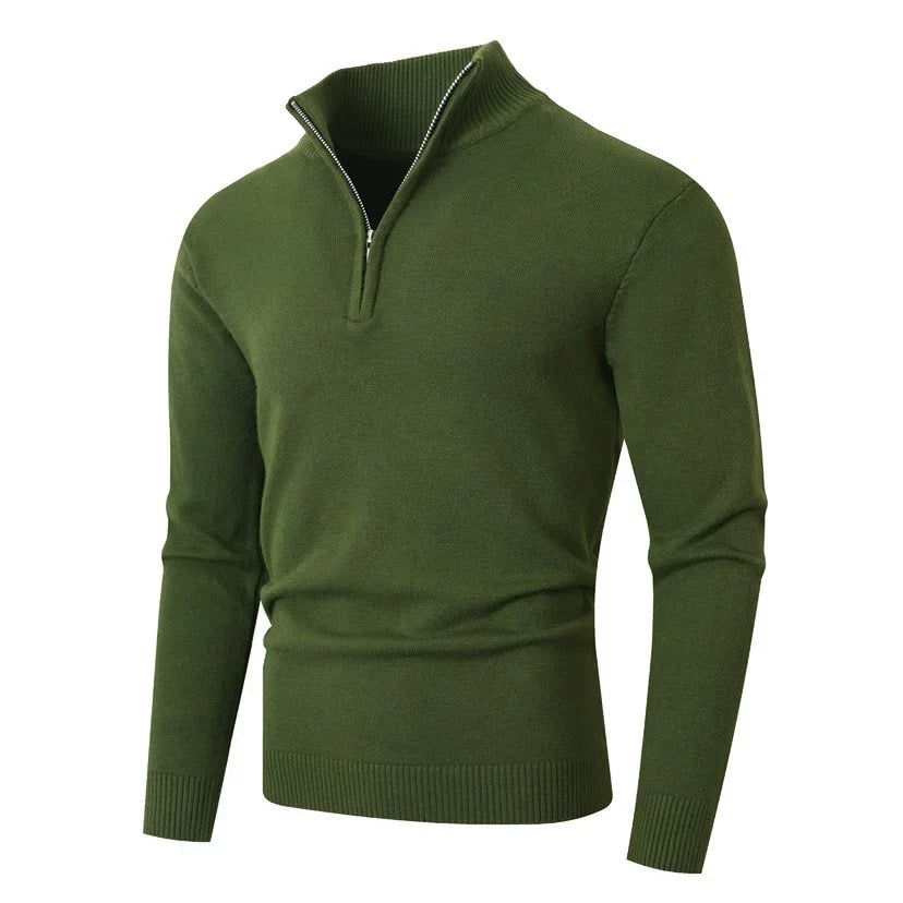 Pull demi-zip fin, vert olive