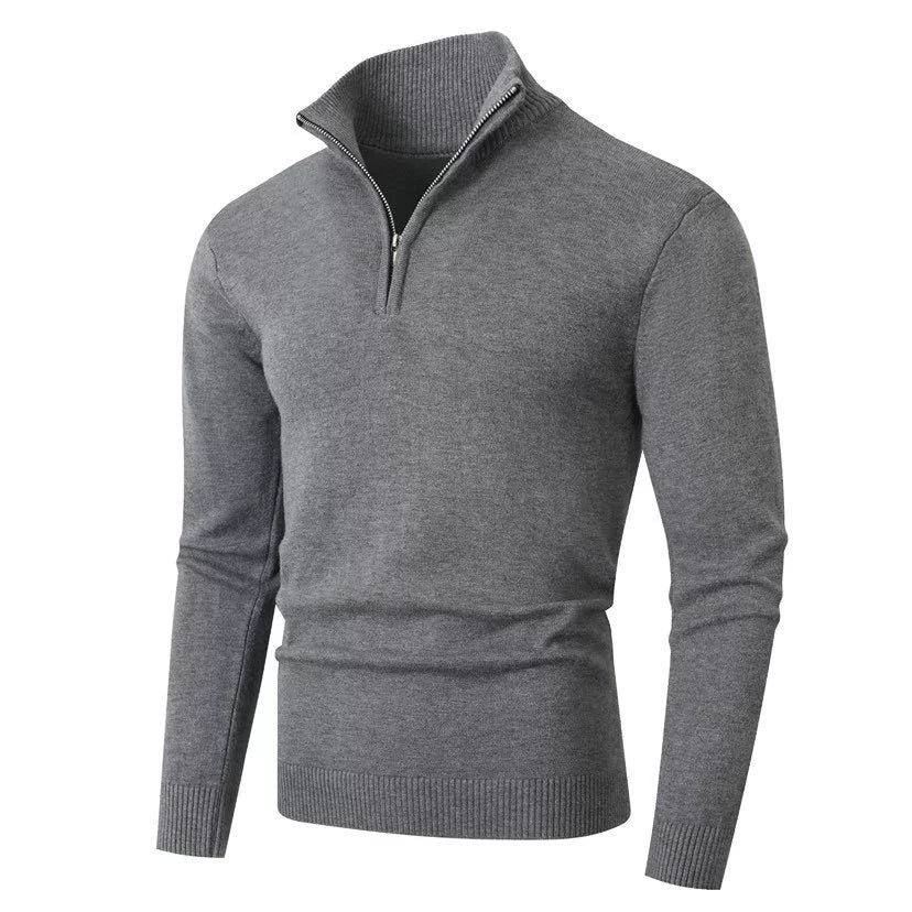 Pull demi-zip fin, gris