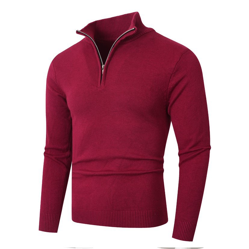 Pull demi-zip fin, bordeaux