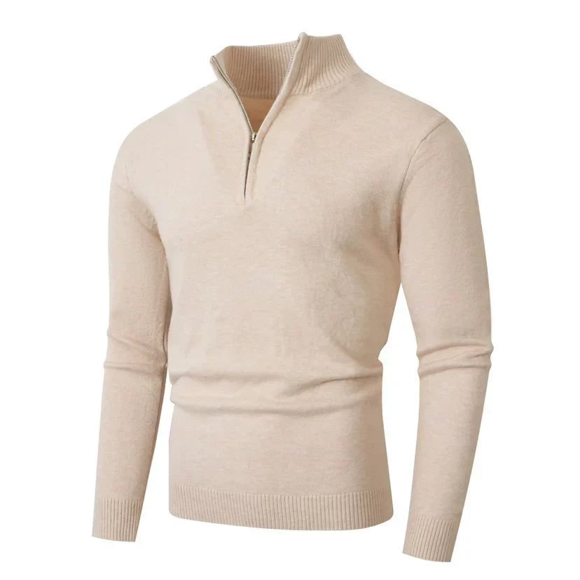 Pull demi-zip fin, crème