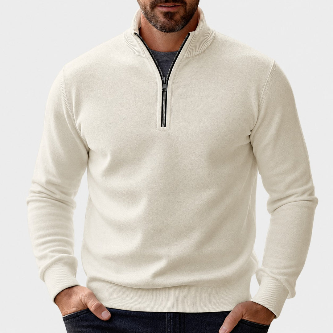 Pull demi-zip maille lisse in Beige | By Old Money