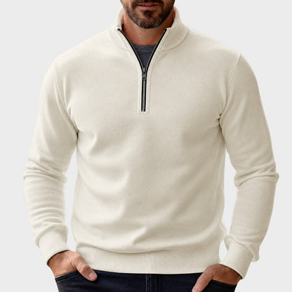 Pull demi-zip maille lisse in Beige | By Old Money