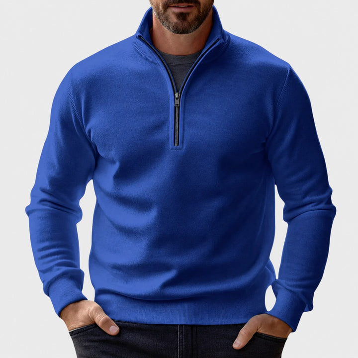 Pull demi-zip maille lisse in Blue | By Old Money