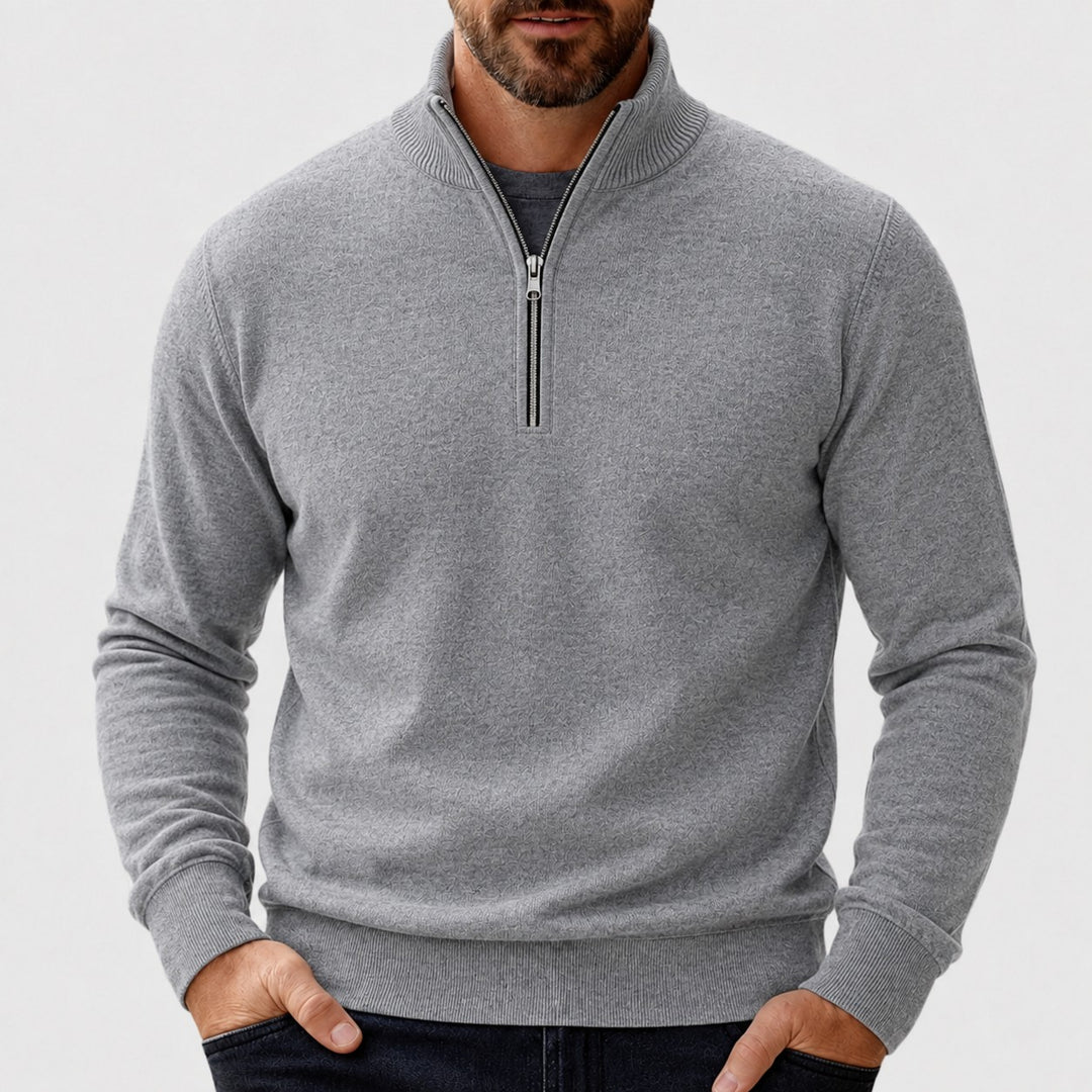 Pull demi-zip maille lisse in Dark Gray | By Old Money