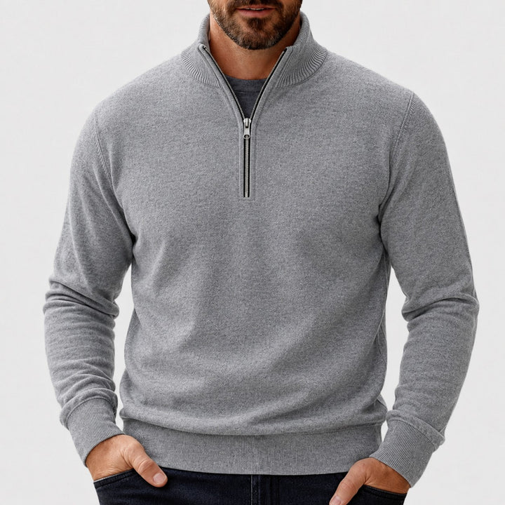 Pull demi-zip maille lisse in Dark Gray | By Old Money
