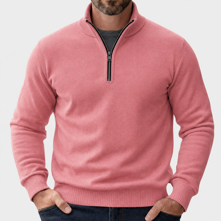 Pull demi-zip maille lisse in Pink | By Old Money