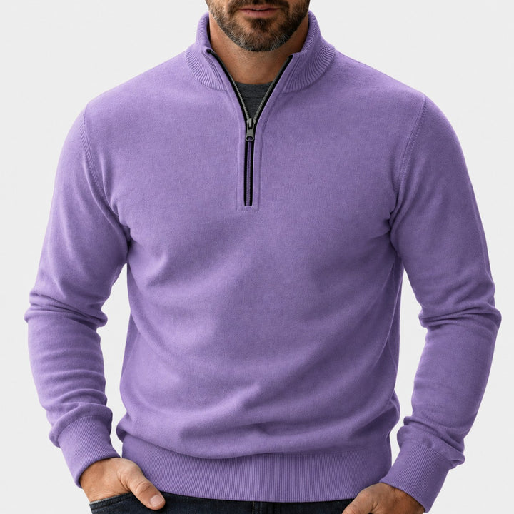 Pull demi-zip maille lisse in Purple | By Old Money