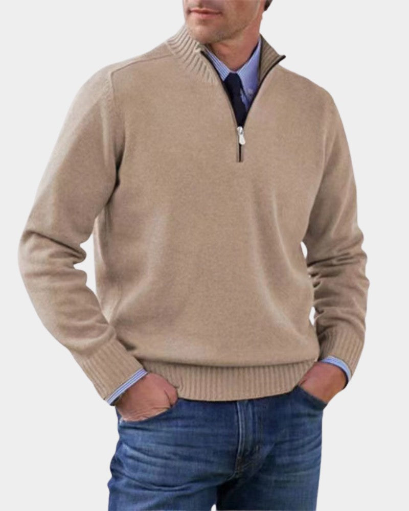 Pull demi-zip maille souple in Beige | By Old Money