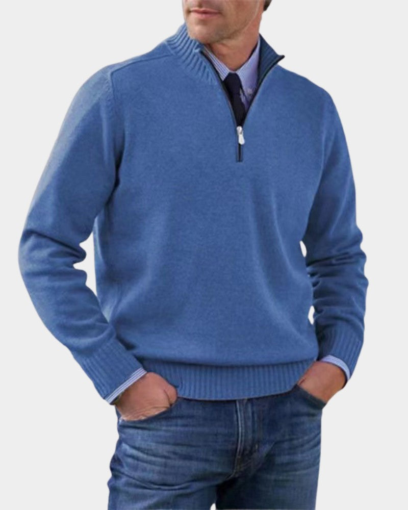 Pull demi-zip maille souple in Blue | By Old Money