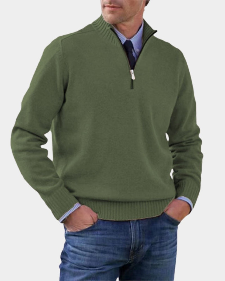 Pull demi-zip maille souple in Dark Green | By Old Money