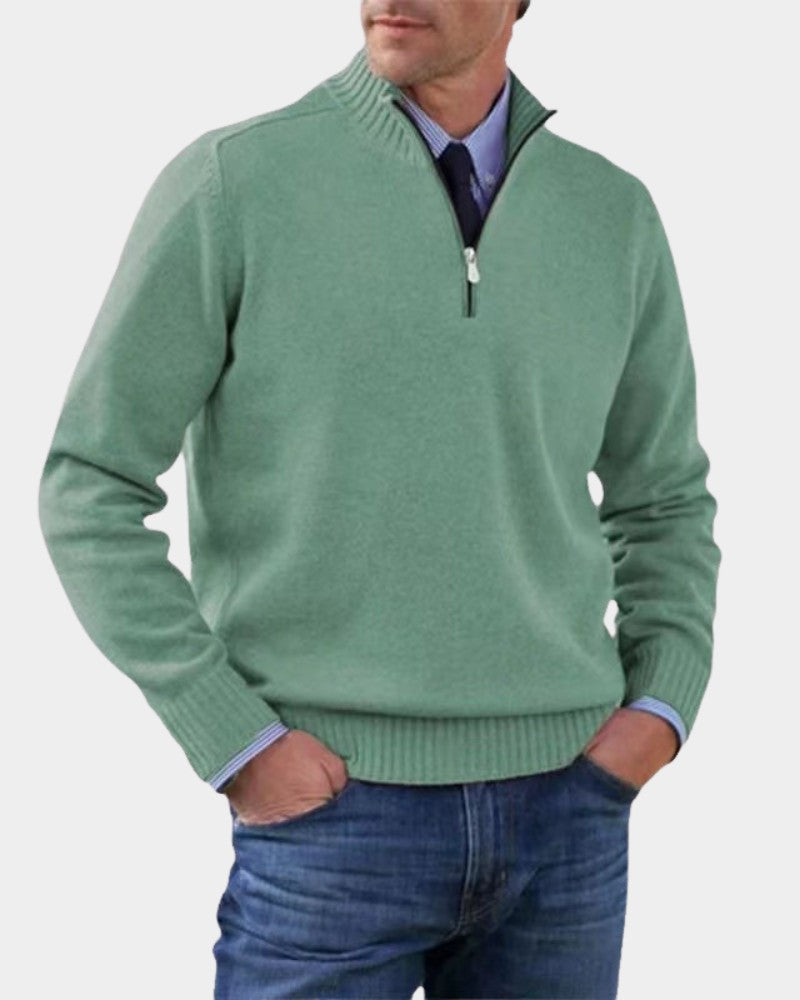 Pull demi-zip maille souple in Green | By Old Money