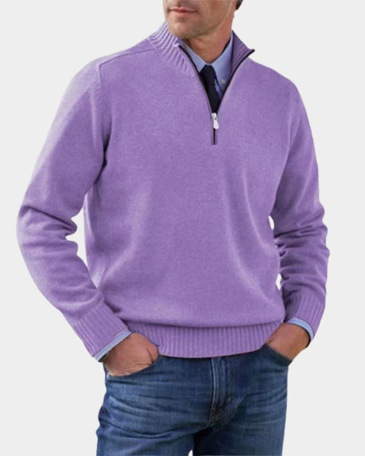 Pull demi-zip maille souple in Light Purple | By Old Money