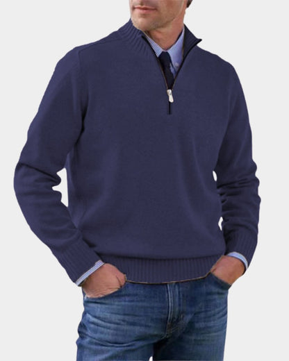 Pull demi-zip maille souple in Navy | By Old Money
