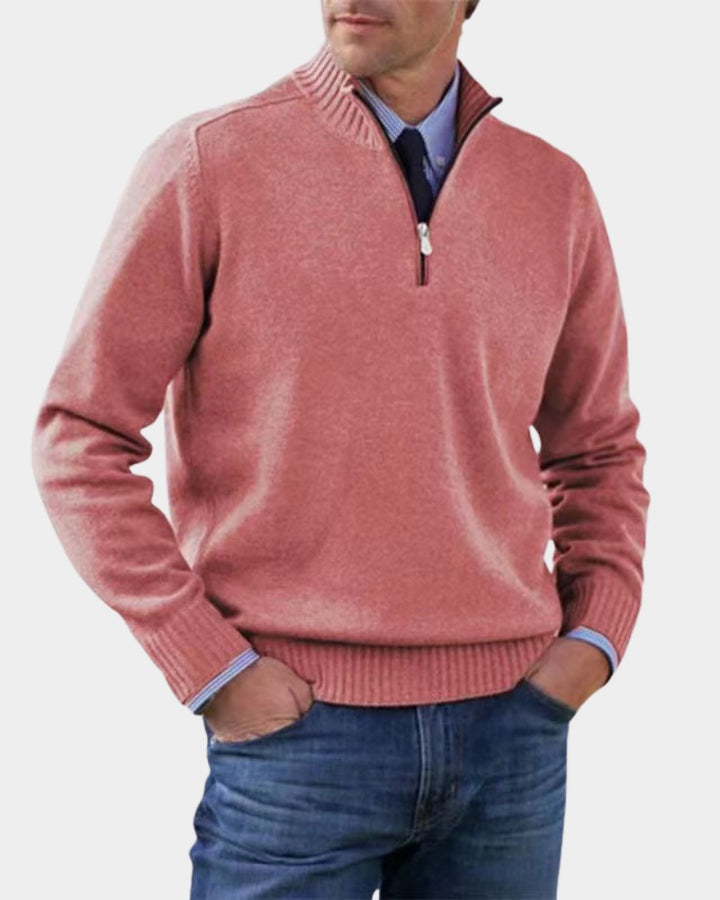 Pull demi-zip maille souple in Pink | By Old Money