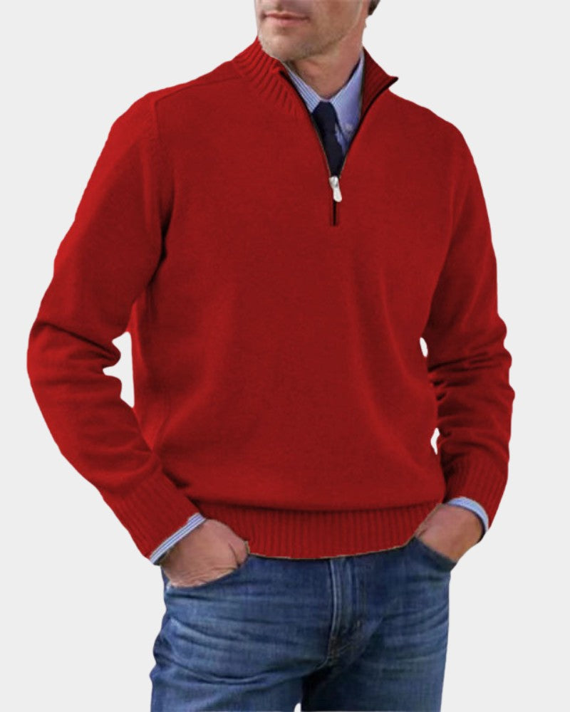 Pull demi-zip maille souple in Red | By Old Money