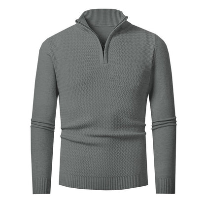 Pull demi-zip texturé, coloris gris, présenté à plat