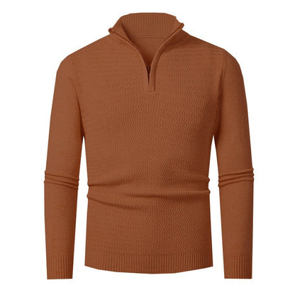 Pull demi-zip texturé, coloris rouille, présenté à plat