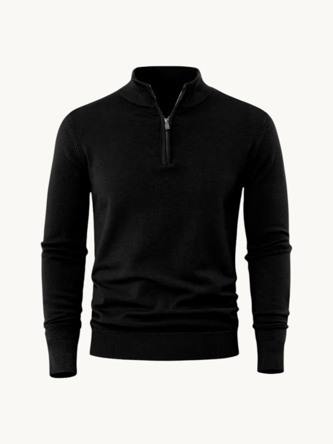 Pull en maille noir à col zippé, vue de face