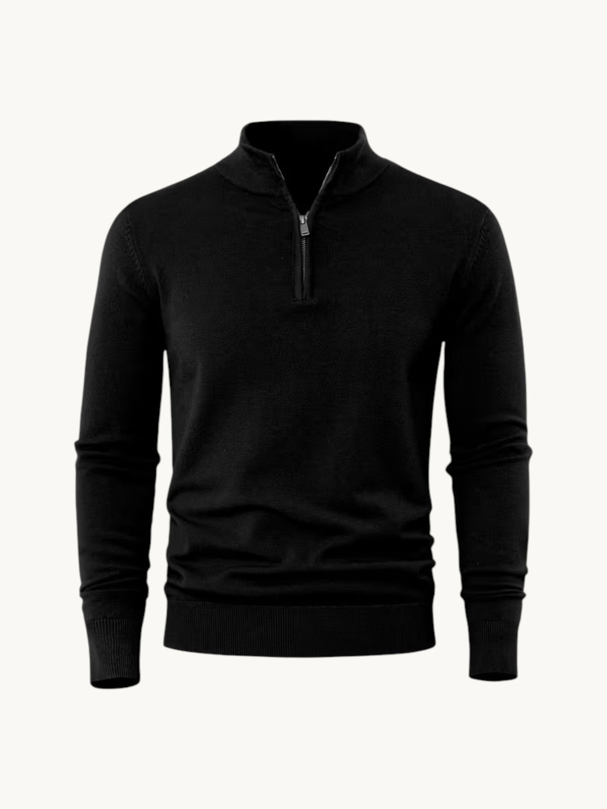 Pull en maille noir à col zippé, vue de face