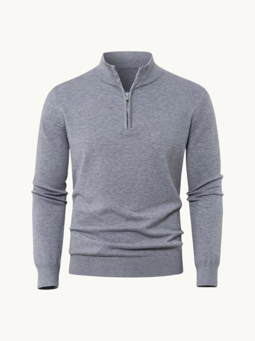 Pull en maille gris chiné à col zippé, vue de face
